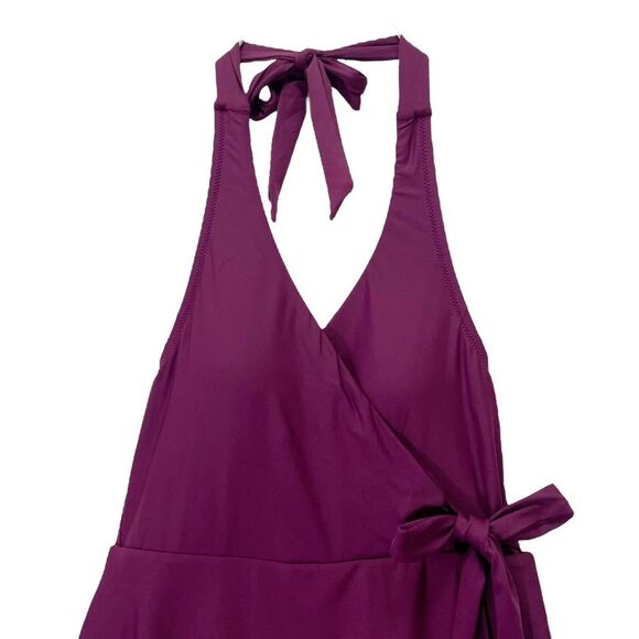 NWT J. Crew Halter Wrap Swim Dress Size 6 One Piece Skirted Swimsuit Iris Maroon - Picture 4 of 12